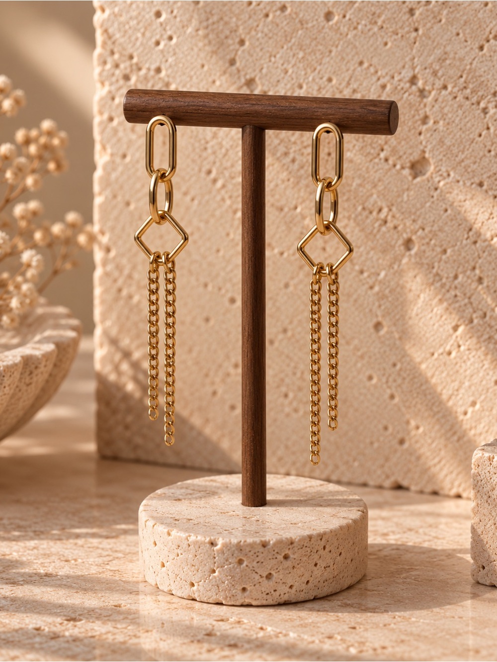 NWOT 14K Gold-Plated Sterling Silver Geometric Chain Tassel Drop Earrings